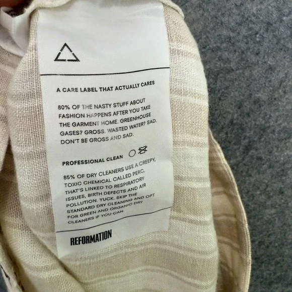 Reformation Wide Leg Striped Pants Womens 6 Cuffed High Rise Surplus Fabric USA‎ - Picture 16 of 16